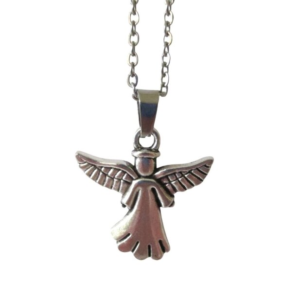 New Angel Pendant Necklace Silver-Tone W/ 18" Chain - Celestial Angelic Jewelry - Picture 1 of 6